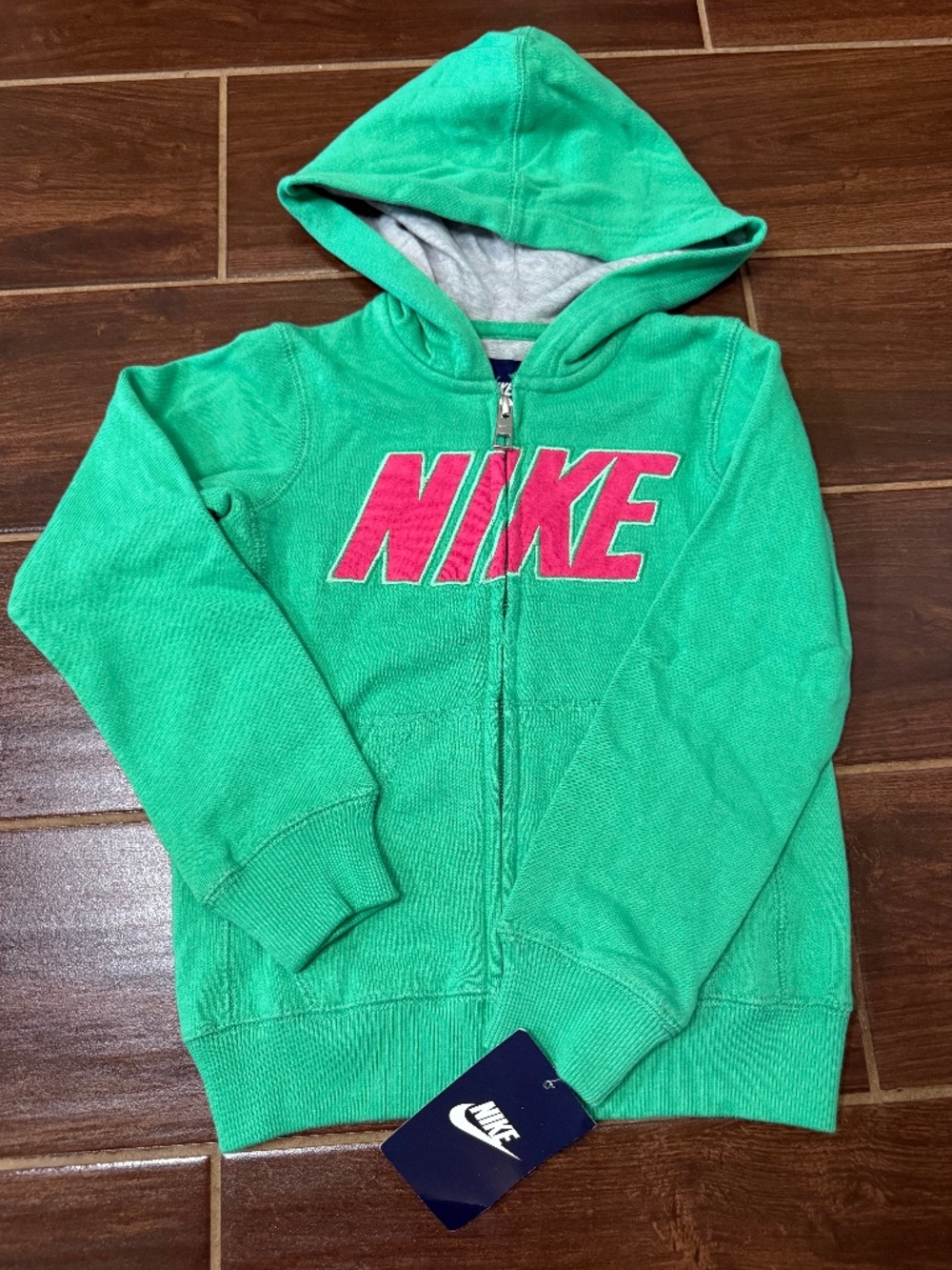 Nike Kids Full Zip Hoodie | Size 4 | Gamma Green Pink Logo | NWT